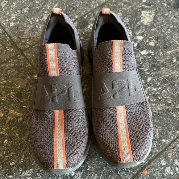 APL dark gray/orange accent stripe Techloom Bliss slip on sneakers. Size 7. - Picture 1 of 5